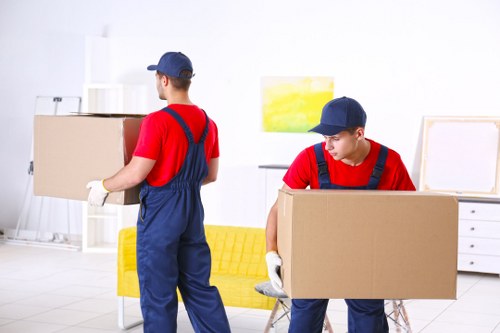 Professional movers handling household items